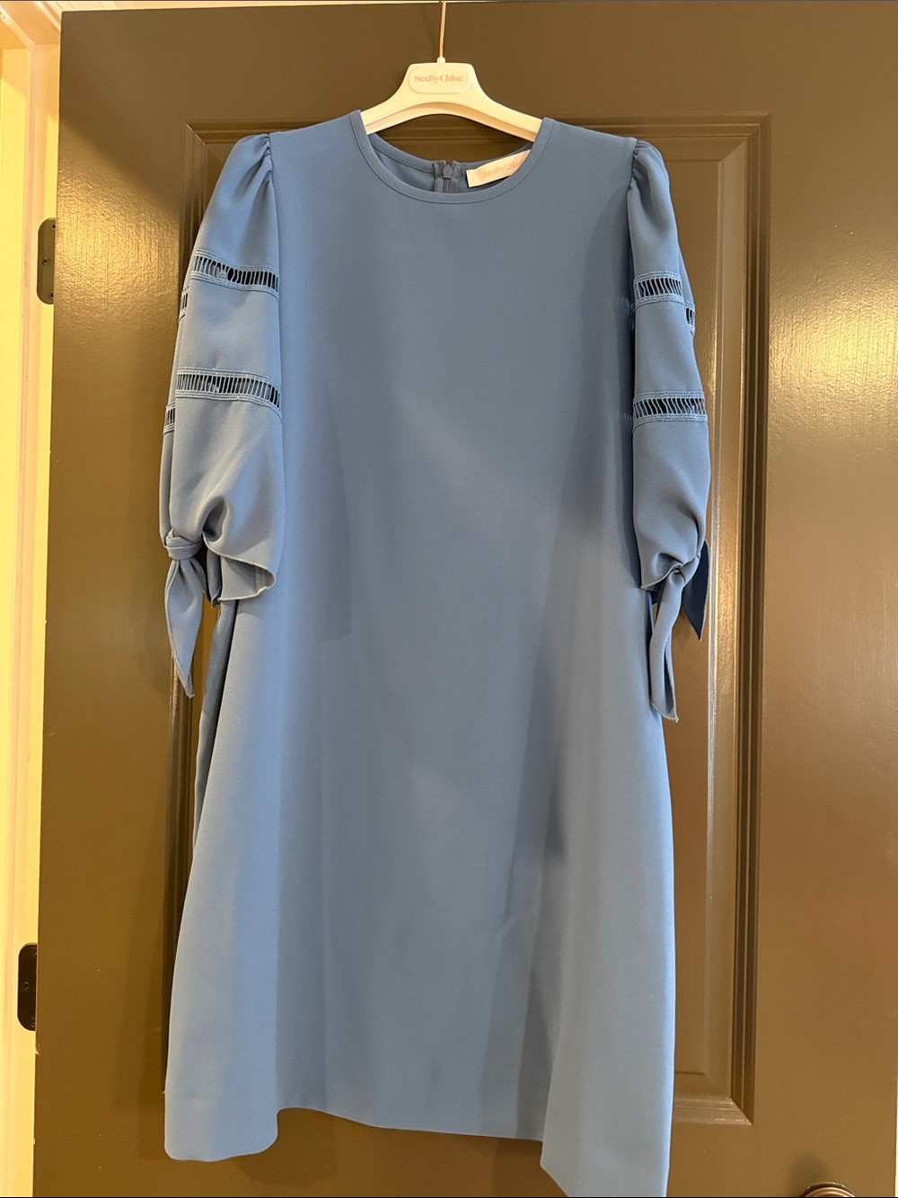 See By Chloe Dusty Blue Puff-Sleeve Mini Dress